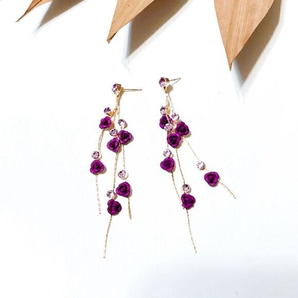 Purple flower drop earrings S293 - Picture 2 of 4